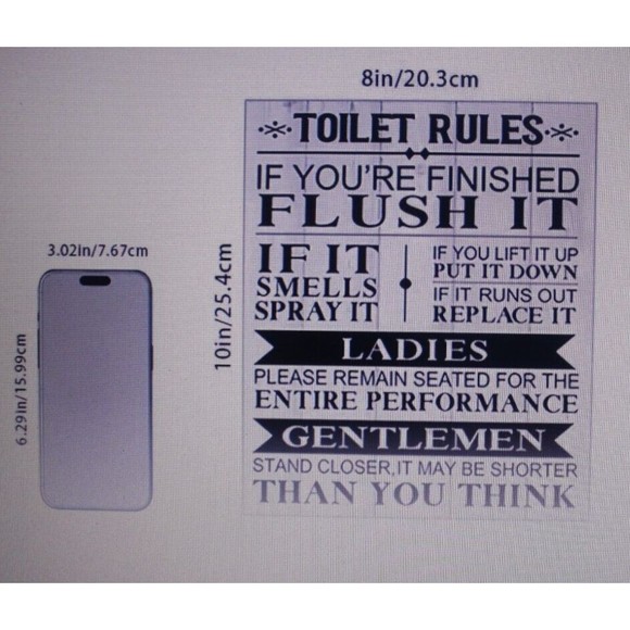 Toilet Rules Unframed Poster Art Ladies & Genlemen Humor Gift NIP - Picture 2 of 3